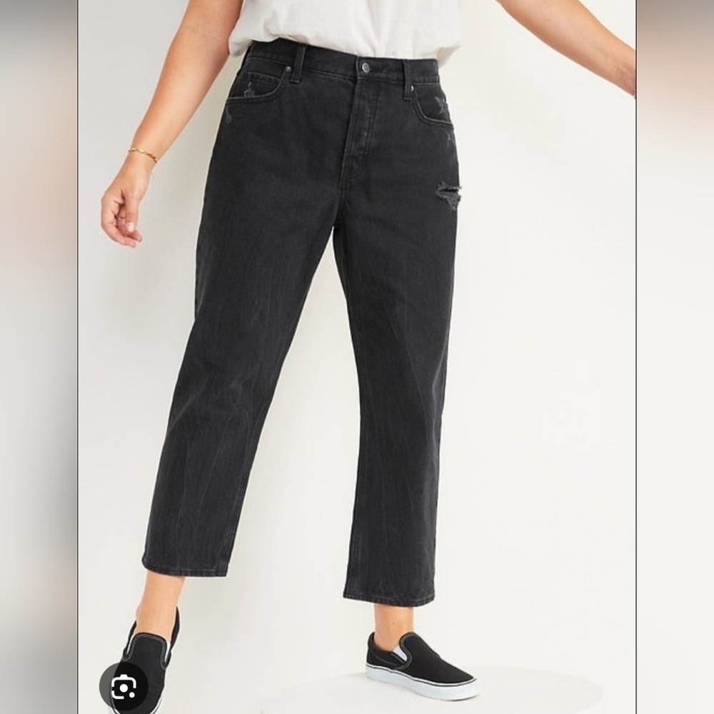 OLD NAVY High-Rise Slouchy Straight Black Jeans | size 6 | NWOT